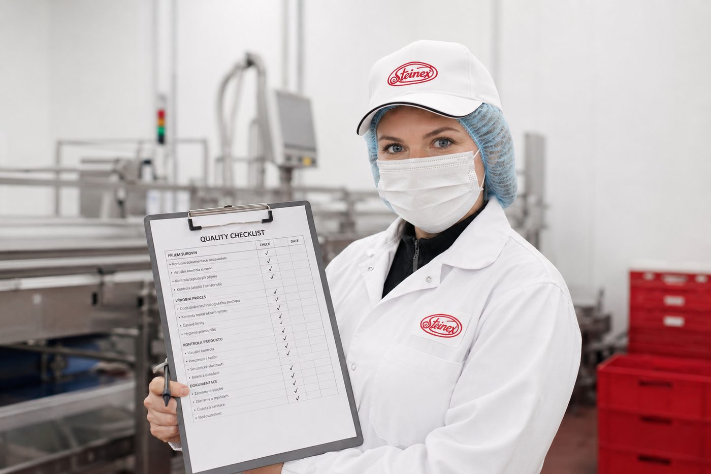 Pracovnice kontroly kvality Steinex s kontrolním listem
