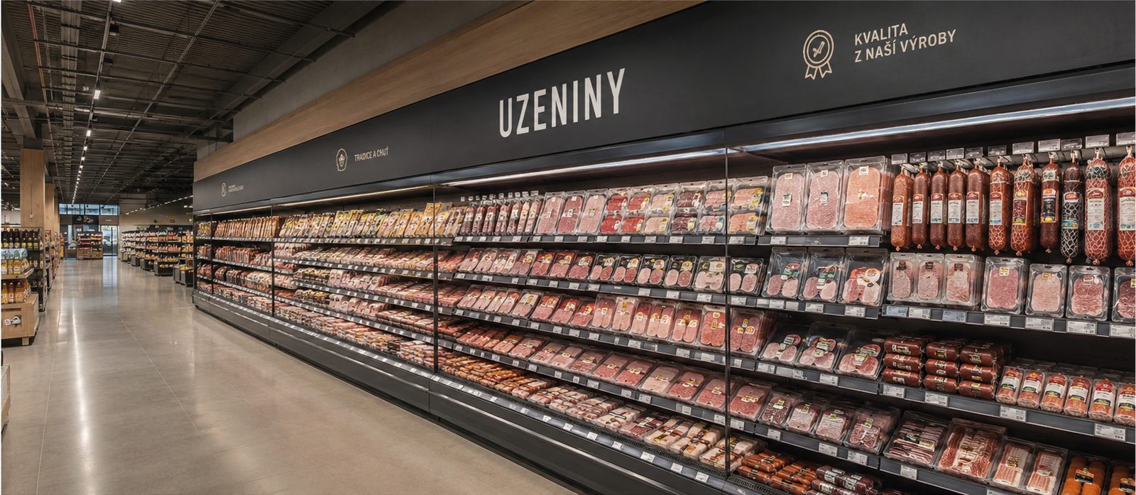 Regál s uzeninami v obchodním řetězci